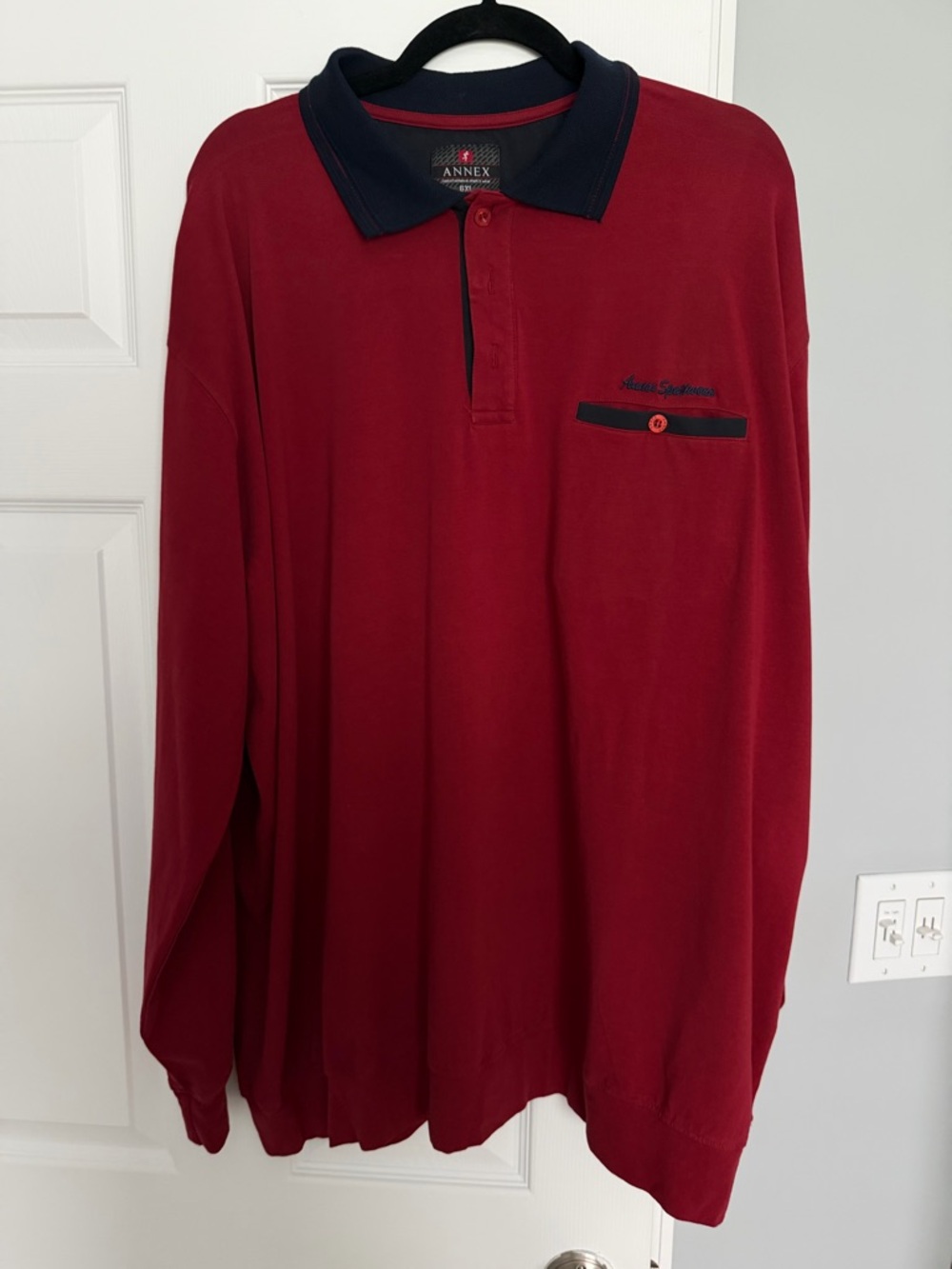 Annex Men's Long-Sleeve Polo Shirt in Burgundy with Navy Trim